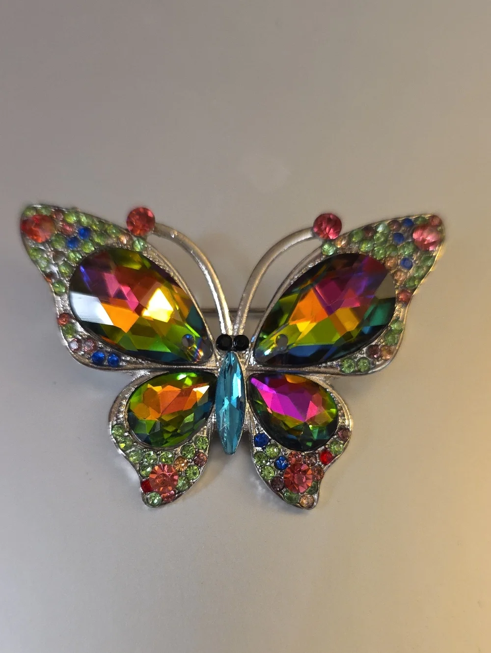Iridescent Multicolor Rhinestone Butterfly Fashion Jewelry Brooch